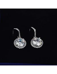 Meyome - Pendientes colgantes para mujer con circonita cúbica y lágrima, chapados en platino y oro blanco