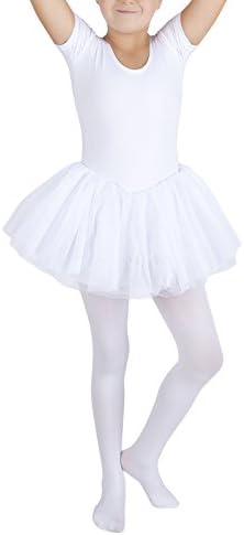 MP Fashion Short Sleeve Girls Classic Lycra Body Dress Outfit Leotard With Skirt For Ballet Dance M12 (Age 5 Years, White)