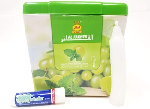 1 Kg. Al Fakher Shisha Molasses - Non Tobacco Grape with Mint Flavour Hookah Water Pipe Sold by SuperStore77 with Trademark Candle and Vapor Inhaler