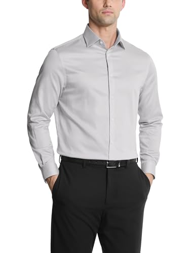 Michael Kors Men's Dress Shirt Ultra Wrinkle Free Stretch Regular Fit Grey Frost at Amazon