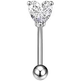 Niaspi 16G Heart Eyebrow Ring for Women Stainless Steel CZ Love Heart Eyebrow Studs Tragus Conch Cartilage Barbell Earrings Body Piercing Jewelry