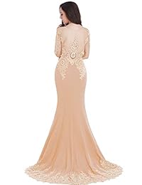 MisShow vestido de gala Mermaid con lazos trenzados de cristal, formal de manga larga, para mujer