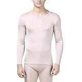 LingDooo Mens Pure Silk Winter Knit Underwear Winter Thermal Long Johns Set V Neck Silk Shirt +Pants