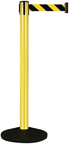 Visiontron 101YA-BYD Outdoor Retractable Belt PRIME Stanchion Yellow Aluminum w/Black Suff Proof Base Cover 10' Black/Yellow Diagonal Belt - Standard Belt End