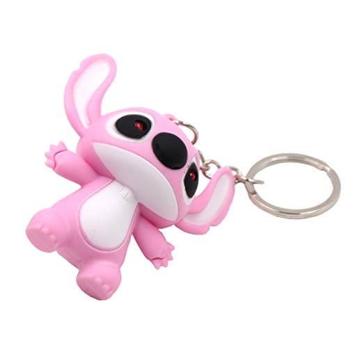 Ireav 2pcs Stitch Cartoon Modeling Keychain,LED Flashlight Key Chain,Glowing Key Ring,Bag Pendant