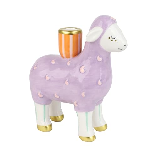 Talking Tables Ceramic Lamb Candle Holder Easter Table Decor Spring Home Styling Dining Table, Festive Candle Holder Stoneware Figure for Birthday Weddings Seasonal Displays Hand Painted Gifts 17.5cm