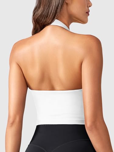 ZAAYO Halter Neckline Tank Top Women's Deep V Padded Crop Top Women's Sports Tops Summer Basic Sexy Sleeveless Summer Tops