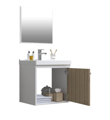 RIVERZZA Kit Gabinete Armario para Banheiro 100% MDF com Cuba - Veneto Branco 40cm (BERLIN)