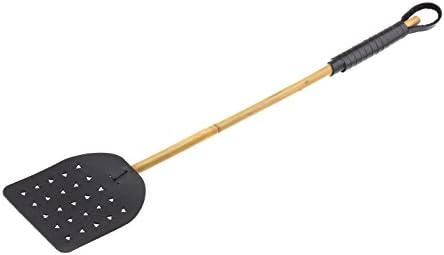 Fly Swatter Heavy Duty Old Fashioned - Best Protection from Annoying Flies - Hand Made Geniune Leather Fly Swatter with Bamboo Handle and Leather Spiral Hand Holder (Black)