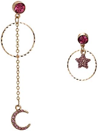 Olsen Twins Modern Minimalist Geometric Rhinestone Moon Star Asymmetric Earrings Jewelry