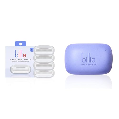 Billie Women’s Razor Refill Blades 5-Blade Cartridges - 4 count & Body Buffer - Pre-shave Exfoliating Bar - 3.5 oz