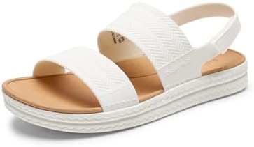 Sandalias de agua para mujer, cómodas, planas, con plataforma de playa, elegantes, de verano, para caminar, Blanco, 38.5 EU