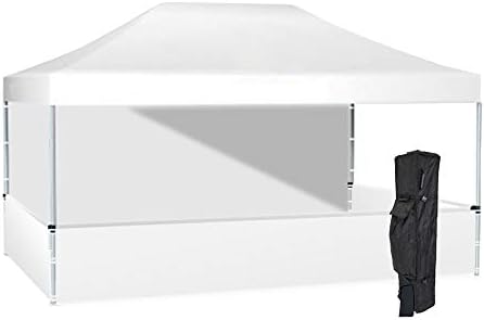 Vispronet 10x15 White Canopy Tent Kit – Resists up to 30mph Wind Gusts – Includes Durable Aluminum 10ftx15ft Frame, Water-Resistant Top and 3 Halfwalls, Roller Bag, and Stake Kit