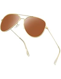 Polarized Aviator Sunglasses for Men/Women Metal Mens Sunglasses Driving Sun Glasses (Brown Lens/Gold Frame)