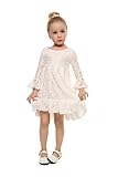 Arshiner Kids Girl O-Neck Long Sleeve Pullover Floral Pleated Lace Dress