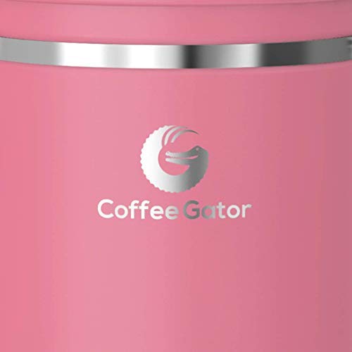 Coffee Canister - Coffee Gator Stainless Steel Coffee Container - Fresher Beans and Grounds for Longer - Date-Tracker, CO2-Release Valve and Measuring Scoop - Small, Pink