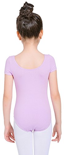 Molldan Girls' Dance Ballet Leotard Short Sleeve Kids Activewear Dress Jumpsuit (4-6Years, Purple) - Thumbnail 3