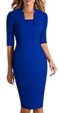 HOMEYEE Women's Classy Short Sleeve Official Sheath Casual Pencil Dress 693 (6, Blue)