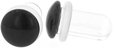 Pair of Glass Single Flared Color Front Plugs: 8g, Black, Standard Length