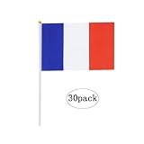 France Stick Flag,French Hand Held Mini Small Flags On Stick International Country World Stick Flags For Party Classroom Garden Olympics Festival Clubs Parades Parties Desk Decorations(30 pack)