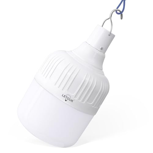 LETOUR Rechargeable Camping Lamp, 5000 Lumens, Portable LED Light Bulb with 5 Lighting Modes, IP45 Waterproof, 8800 mAh Hiking Camping Emergency Outdoor