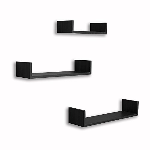 Set of 3 floating u shelves in black finish