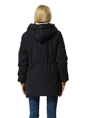 Eleter Women's Winter Warm Coat Hoodie Parkas Overcoat Fleece Outwear Jacket with Drawstring (3X-Large, Black) - Thumbnail 4