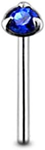 Dark Blue Tri Claw Set Gem Sterling Silver Straight Nose pin Body jewelry