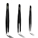Tweezers for Eyebrows Variety Pack – 3-Piece Stainless Steel Slant Tip Tweezer Set + Pouch – Face & Body Hair Plucker, Ingrown Hair Tool, Splinter Remover – Precision Tweezers Set by Mandebura Beauty