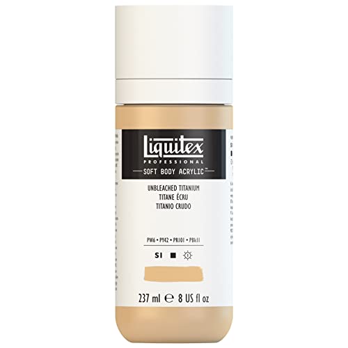 Liquitex 1923434 Professionele acrylverf voor zachte behuizing - kunstenaarsverf in romige, ondoorzichtige consistentie, hoge pigmentatie, lichtecht en verouderingsbestendig, fles van 237 ml - ongebleekt titanium