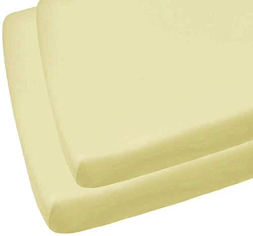 Dudu N Girlie - Cot Bed Fitted Sheets 140 x 70 Cotton Jersey - Hypoallergenic Toddler Bed Sheet Fully Elasticated Skirt Breathable Easy Care - Junior Bed sheets (Pack of 2, Yellow)