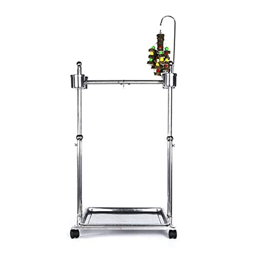 ZNN Parrot Play Stand – Stainless Steel Bird Stand with 4 Feeding Bowls, Bottom Tray Design and Four Wheels for Easy Movement, Suitable for Small Birds