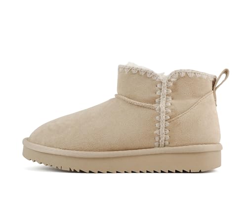 Soda “Groove” ~ Women Round Toe Lug Sole Low Flatform Sherpa-lined Ankle Bootie with Stitch Detail (Low Oat Imsu, 10) at Amazon