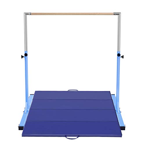 gymmatsdirect Gymnastics Expandable Kip Bar with Mat Blue Set Packages