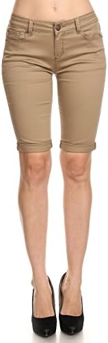 Enjean Women's Knee Length Color Bermuda Shorts w/ Cuffed Hem ( 8 COLORS, 9 SIZES ) Style #: E16SP585 (3, Camel)