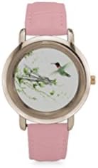 Friends Gift Cherry Blosso Tree and Hummingbird Women's Rose Gold Leather Strap Watch