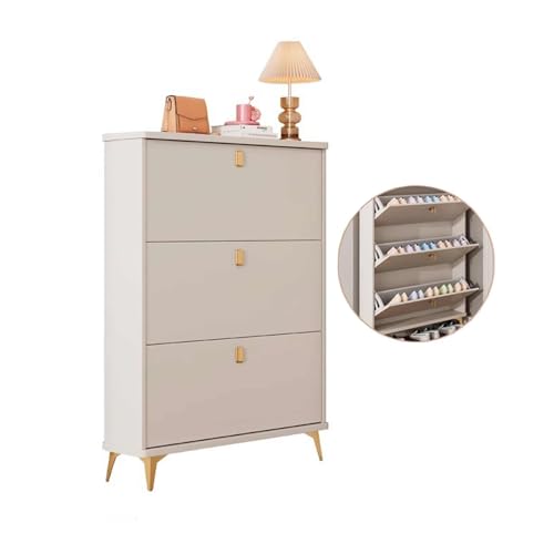 MOZOGOT Shoe Storage Cabinet with 3 Flip Drawers, Slim Modern Porch Shoe Storage Cabinet, Wooden Narrow Freestanding Shoe Rack Storage Organizer for Entryway (Snow White)