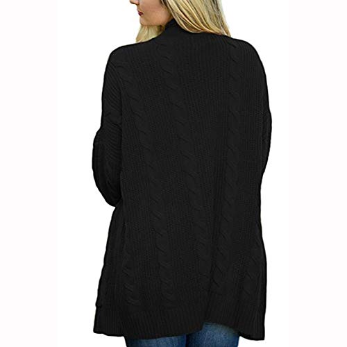 Clearance Sale! Pervobs Womens Knitted Cardigan Loose Solid Open Front Long Sleeve Pocket Sweater Coat Tops Blouse(XL, Black) - Thumbnail 3