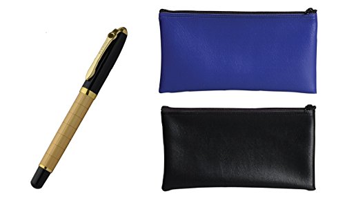 PM Company Securit Bank Deposit / Utility Zipper Coin Bag, 11 X 6 Inches, 1 Black and Blue Each with Plexon Metal Roller Pen