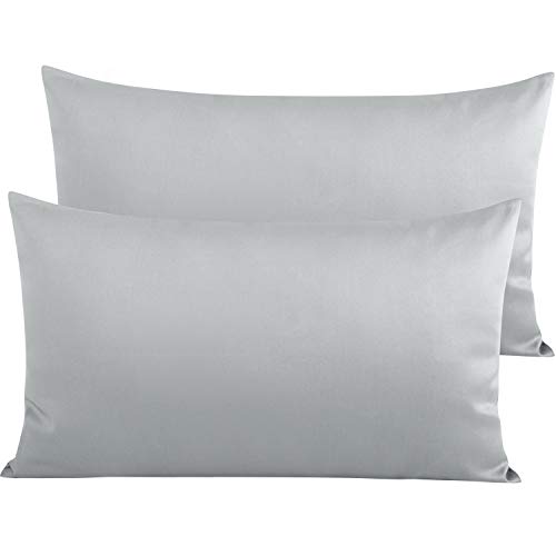 NTBAY 2 Pack 500 Thread Count 100% Egyptian Cotton Pillowcases, Super Soft Cozy and Breathable Envelope Closure King Pillow Cases, 50x90 cm, Light Grey — image 1