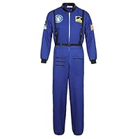 AOLAIYAOQU Adults Astronaut Costume Spaceman Jumpsuit NASA Flight Suit Halloween Cosplay Costumes for Men Blue XL