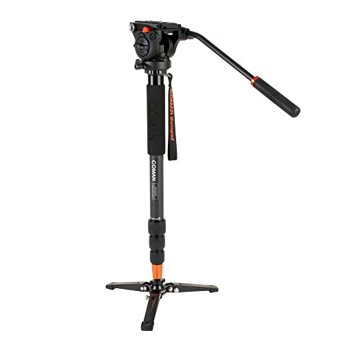 COMAN KX3535 Pro Video Monopod Kit Carbon Fiber 66 inch Twist Lock 4-Section Telescoping Leg and Q5 Fluid Drag Head with 3-Foot Locking Support Stand for DSLR Camcorder DV
