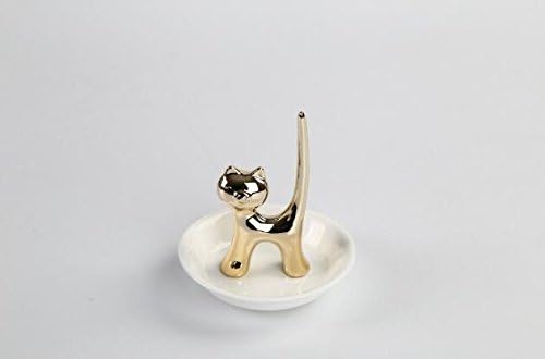Long tail golden cat ceramic jewelry tray display rack rings holder chain bracelets earrings organizer porcelain dish