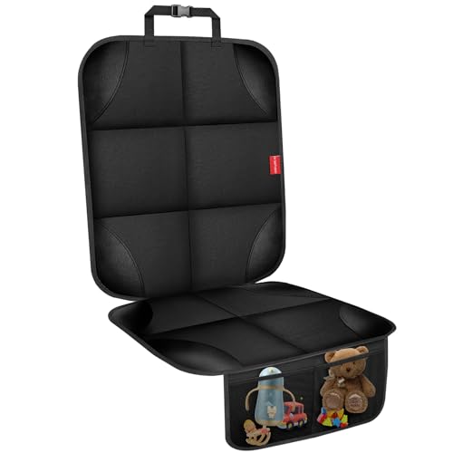 Car Seat Protector, Carseat Seat Protectors with Thick Padding and Upgraded Non-Slip Backing, Waterproof Seat Protector under Baby Car Seat, 600D Fabric Car Seat Covers with Storage Pockets for Baby