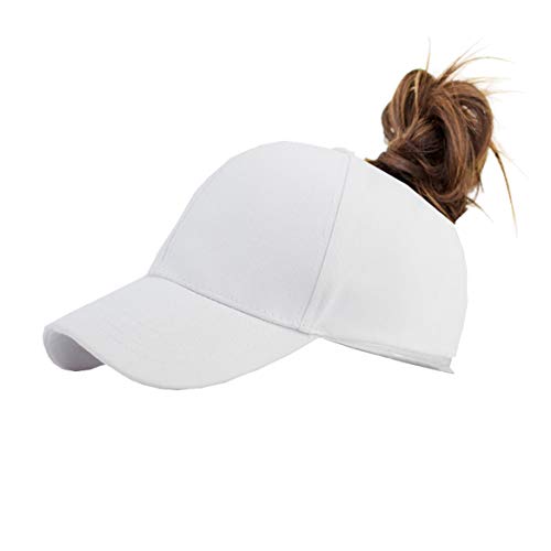Cotton Ponytail Hats Pony Tail Caps Baseball for Women (White)