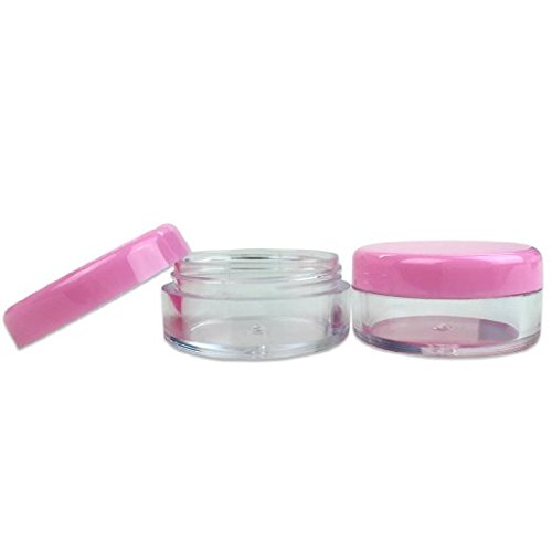 Beauticom 5G/5ML High Quality Clear Plastic Cosmetic Container Jars with PINK Lids, 50 Pcs