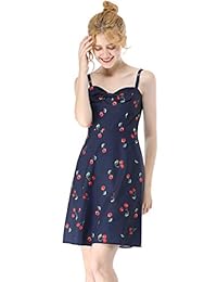 Allegra K Vestido de mujer con estampado de cereza, correa de espagueti, retro, mini vestido de verano