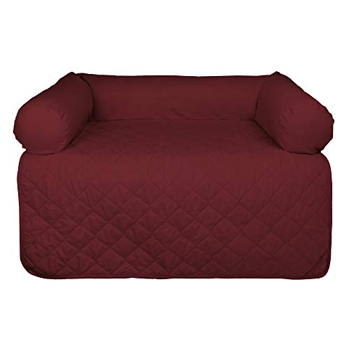 E-Living Store Pet Furniture Protector Non-Slip Water-Resistant Cover for Dogs and Cats with 3-Sided Bolster Soft Fabric – Large, Cranberry