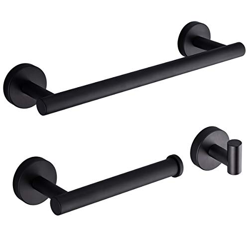 GAPPO Matte Black Bathroom Accessories Stainless Steel Bath Hardware Set Include 12 Inch Hand Towel Bar, Toilet Paper Holder, Robe Towel Hooks - Thumbnail 7