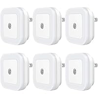 Sycees Plug-in LED Night Light with Dusk-to-Dawn Sensor for Bedroom, Bathroom, Kitchen, Hallway, Stairs, Daylight White, 6-Pack